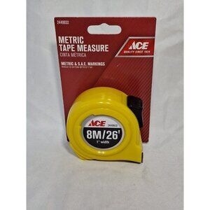 ACE  TAPE MEASURE,  8 Meter / 26' x 1" Wide. Metric SAE, Thumb Lock, Belt Clip